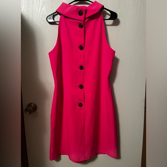NWT Sail To Sable STS Barbie Pink Retro Button Back Cowl Neck Midi Dress Size L - Picture 3 of 8